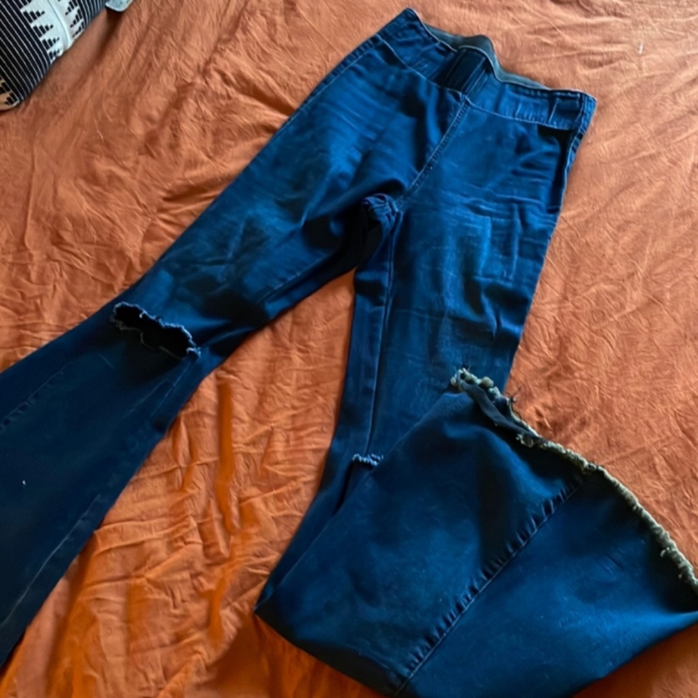 Denim Bell Bottoms /Slimming / high stretch / jeggings/ Size L